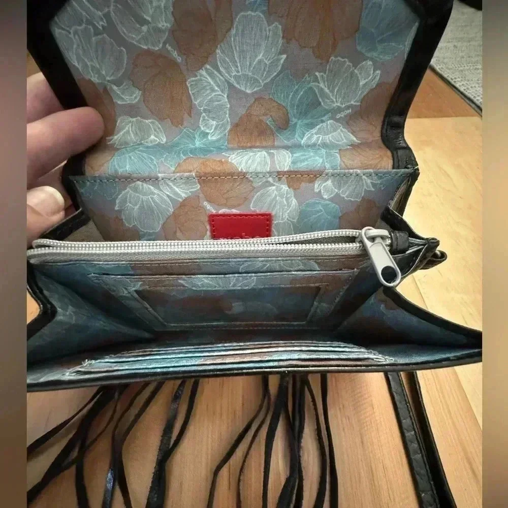 Hobo Leather Crossbody Purse with Fringe Tassel, Removable Shoulder Strap - Picture 4 of 12